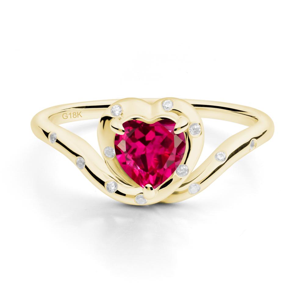 Curved Shank Heart-Shaped Ruby Ring - LUO Jewelry #metal_18k yellow gold