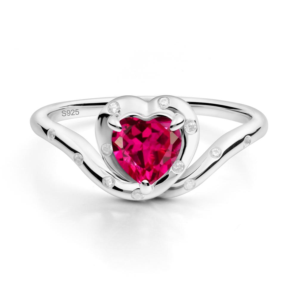 Curved Shank Heart-Shaped Ruby Ring - LUO Jewelry #metal_sterling silver