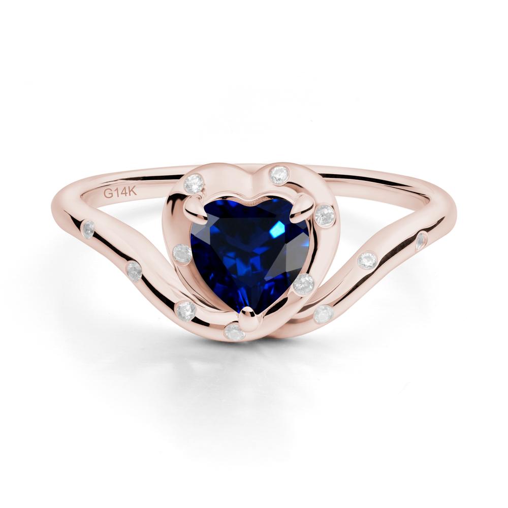 Curved Shank Heart-Shaped Sapphire Ring - LUO Jewelry #metal_14k rose gold