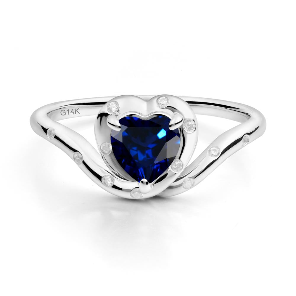 Curved Shank Heart-Shaped Sapphire Ring - LUO Jewelry #metal_14k white gold