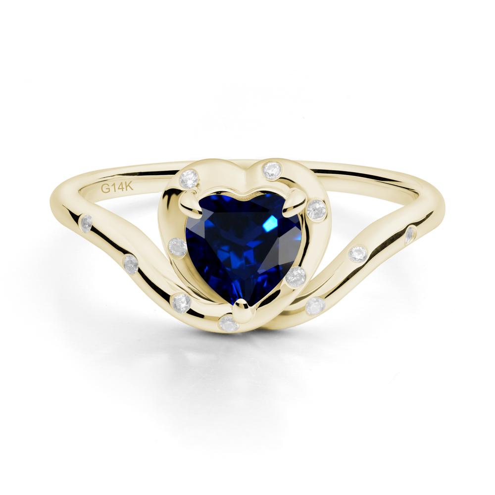 Curved Shank Heart-Shaped Sapphire Ring - LUO Jewelry #metal_14k yellow gold