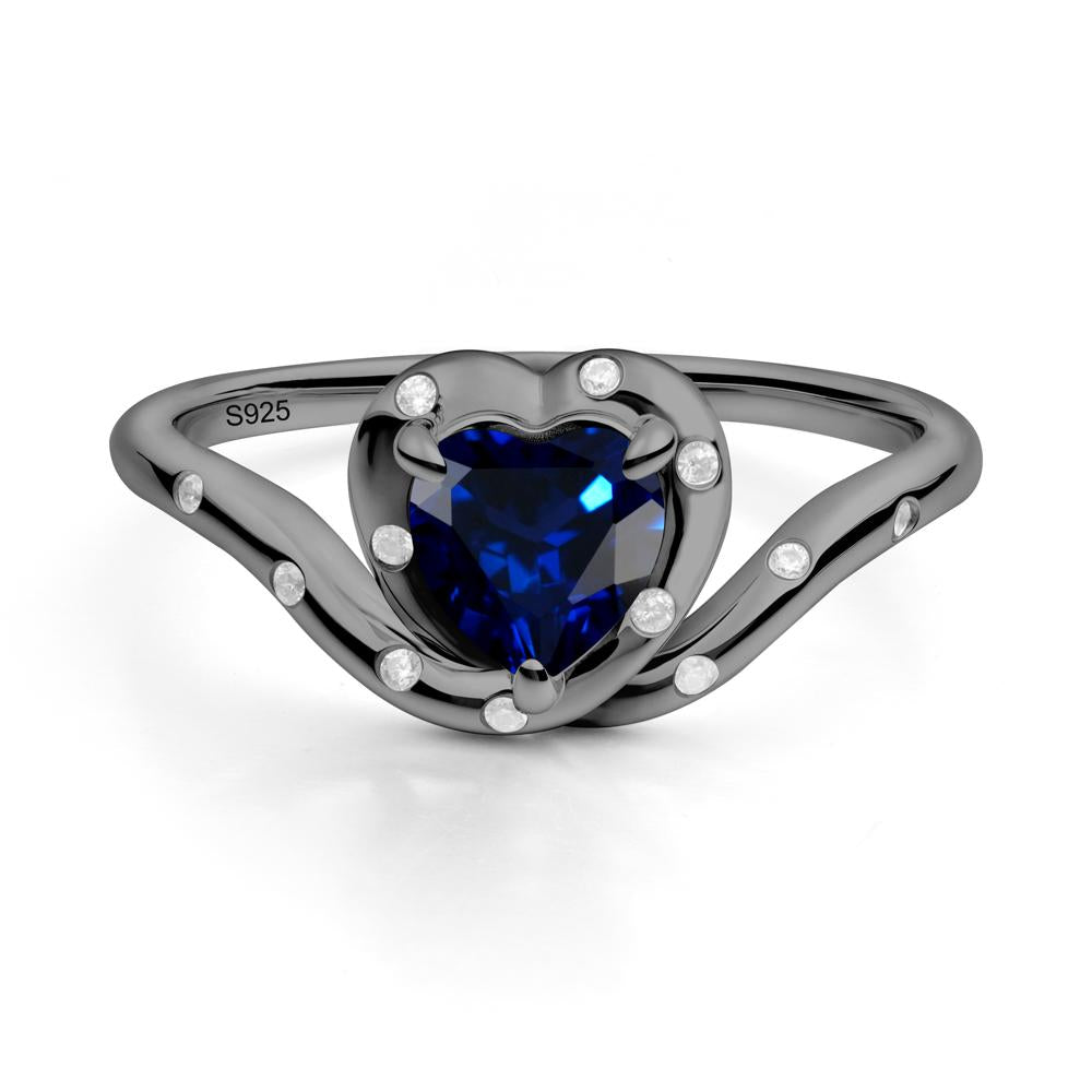 Curved Shank Heart-Shaped Sapphire Ring - LUO Jewelry #metal_black finish sterling silver