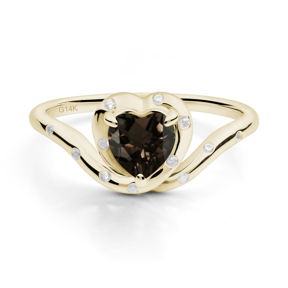 Curved Shank Heart-Shaped Smoky Quartz Ring - LUO Jewelry #metal_14k yellow gold