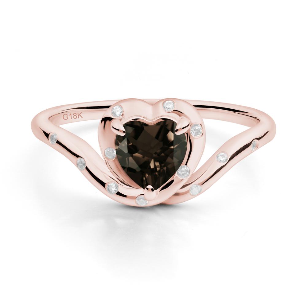 Curved Shank Heart-Shaped Smoky Quartz Ring - LUO Jewelry #metal_18k rose gold