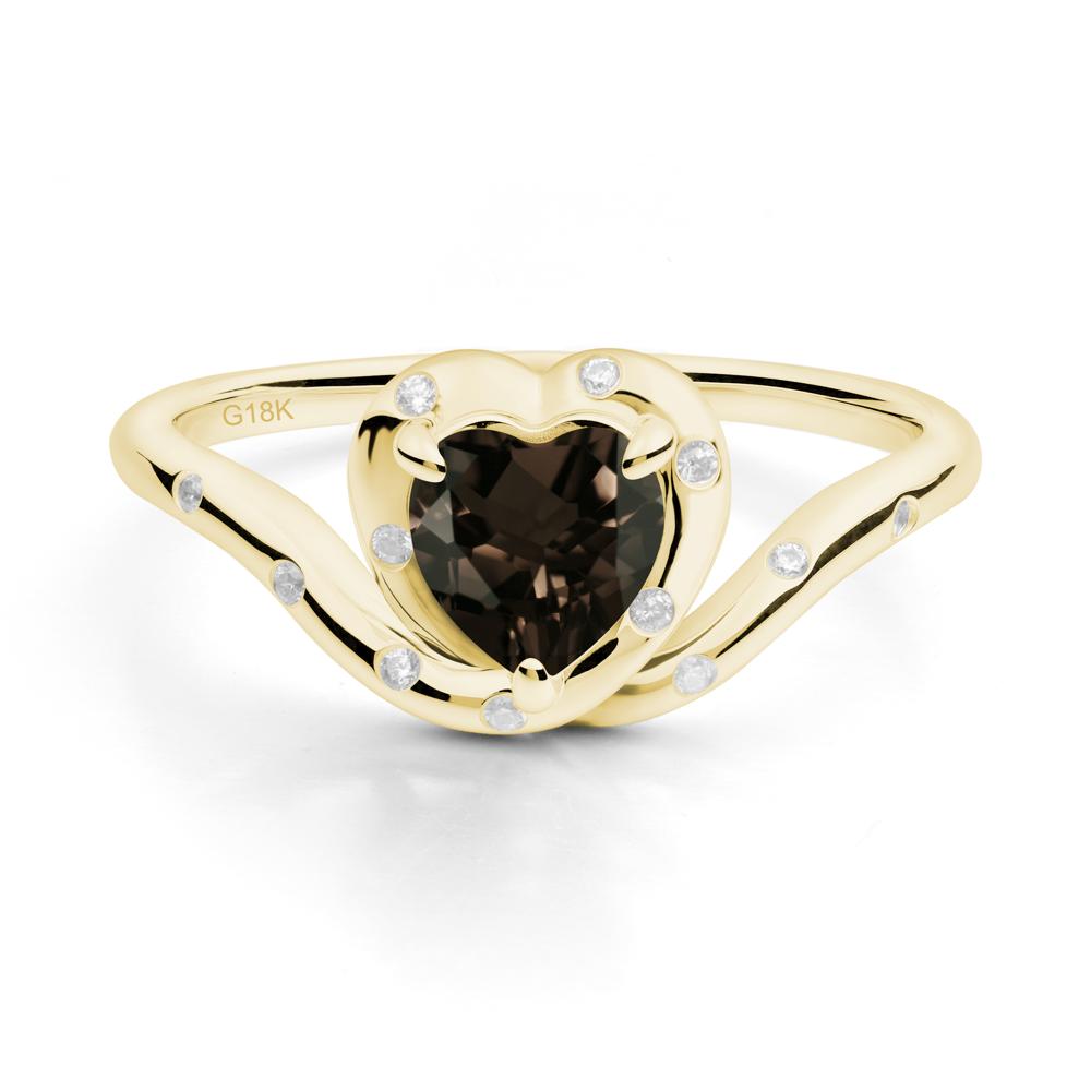Curved Shank Heart-Shaped Smoky Quartz Ring - LUO Jewelry #metal_18k yellow gold
