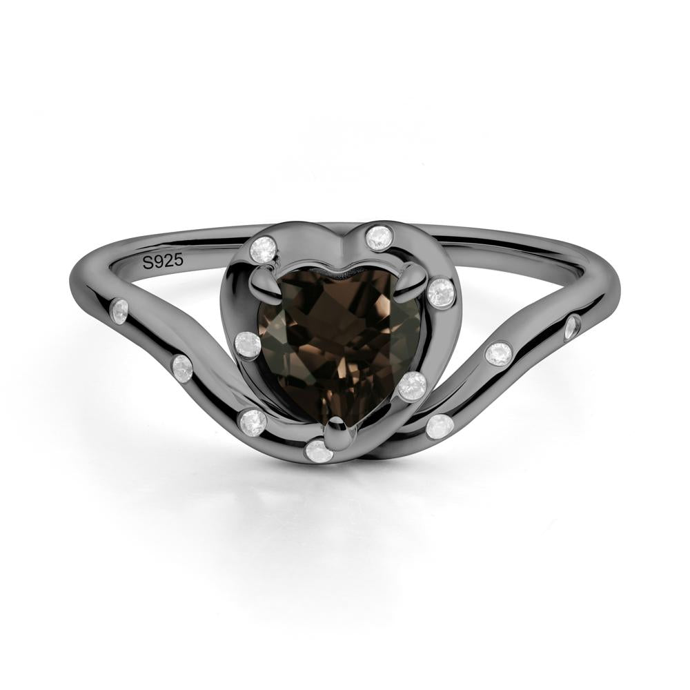 Curved Shank Heart-Shaped Smoky Quartz Ring - LUO Jewelry #metal_black finish sterling silver