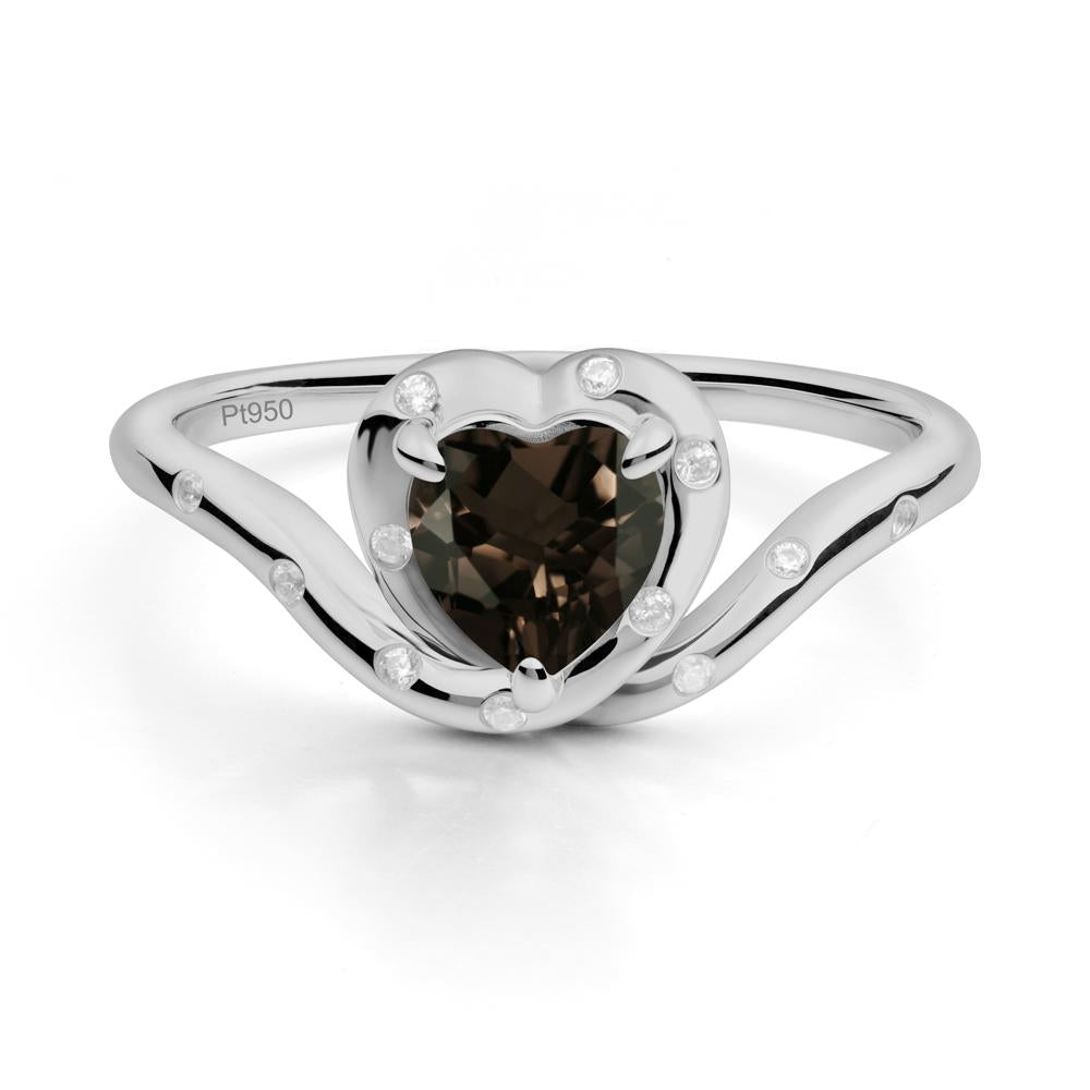 Curved Shank Heart-Shaped Smoky Quartz Ring - LUO Jewelry #metal_platinum