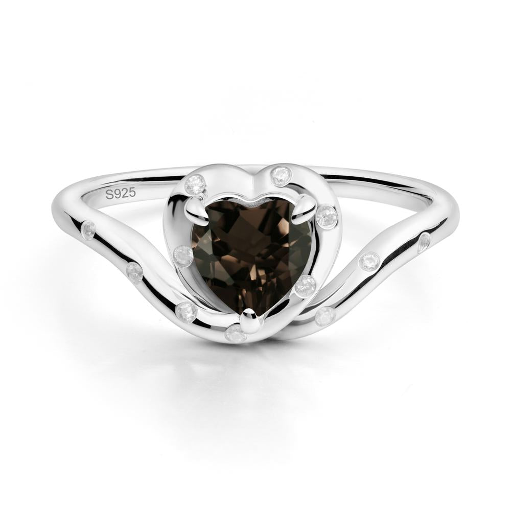 Curved Shank Heart-Shaped Smoky Quartz Ring - LUO Jewelry #metal_sterling silver
