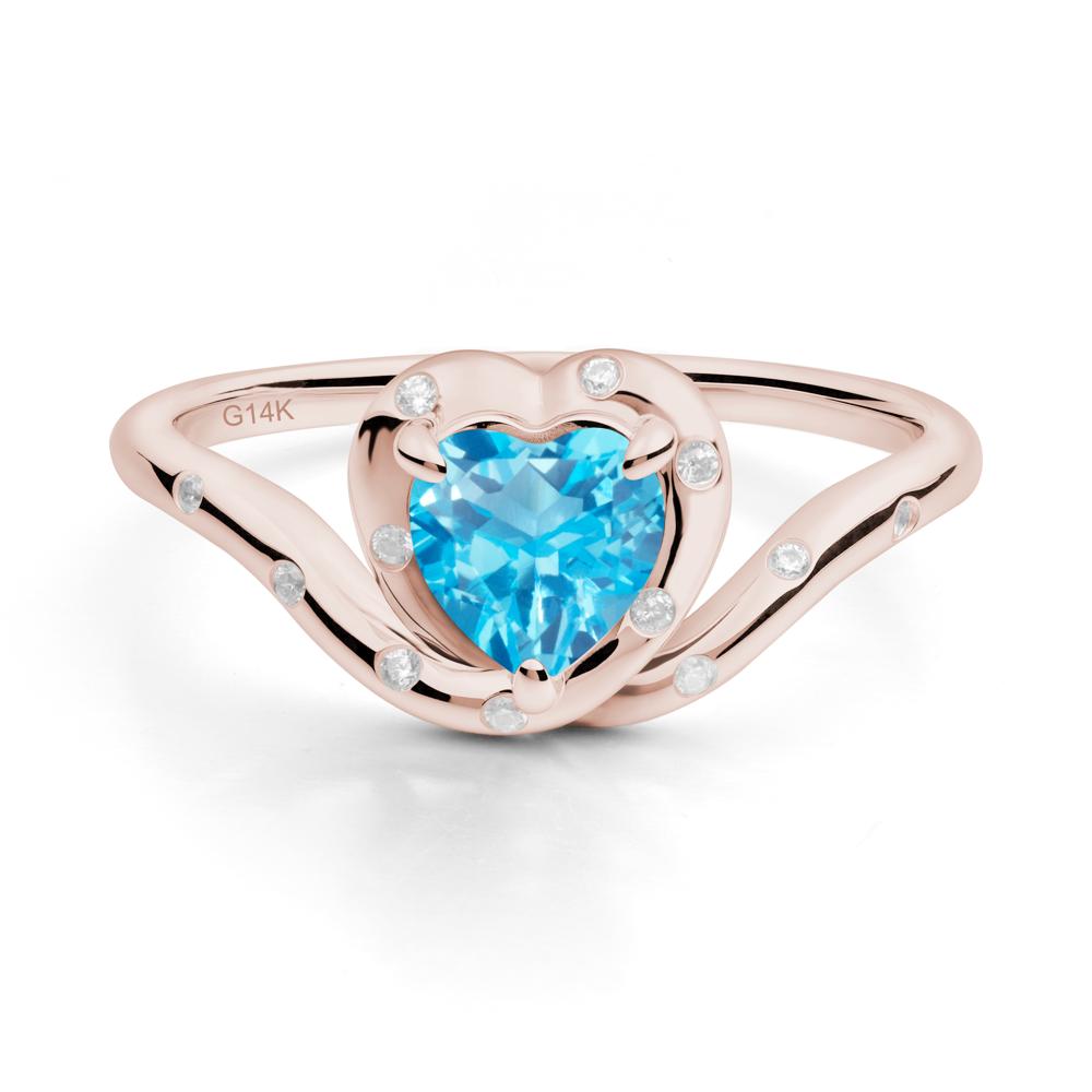 Curved Shank Heart-Shaped Swiss Blue Topaz Ring - LUO Jewelry #metal_14k rose gold