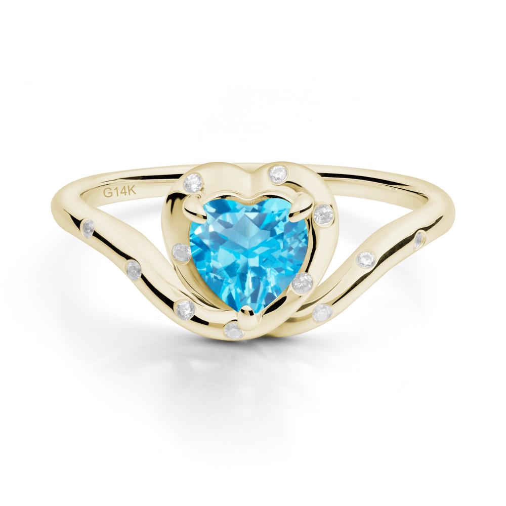 Curved Shank Heart-Shaped Swiss Blue Topaz Ring - LUO Jewelry #metal_14k yellow gold