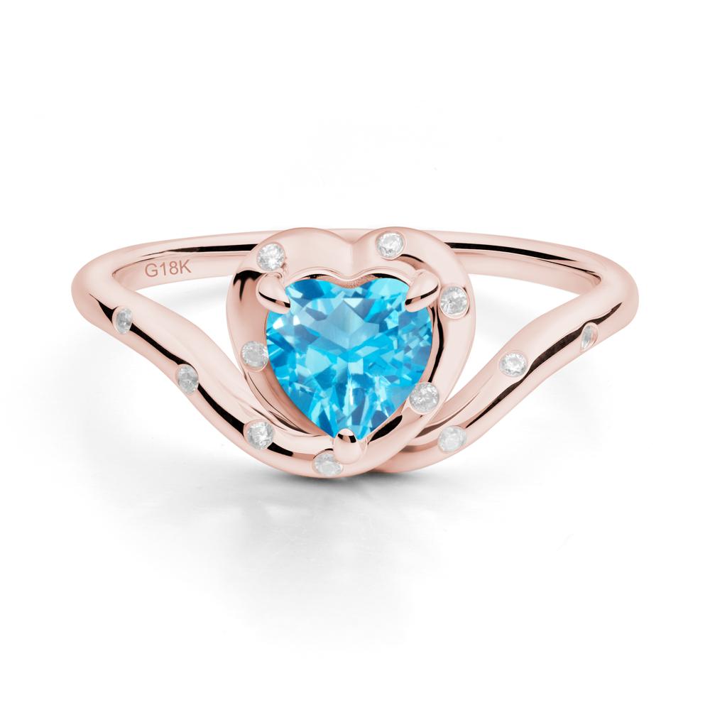 Curved Shank Heart-Shaped Swiss Blue Topaz Ring - LUO Jewelry #metal_18k rose gold