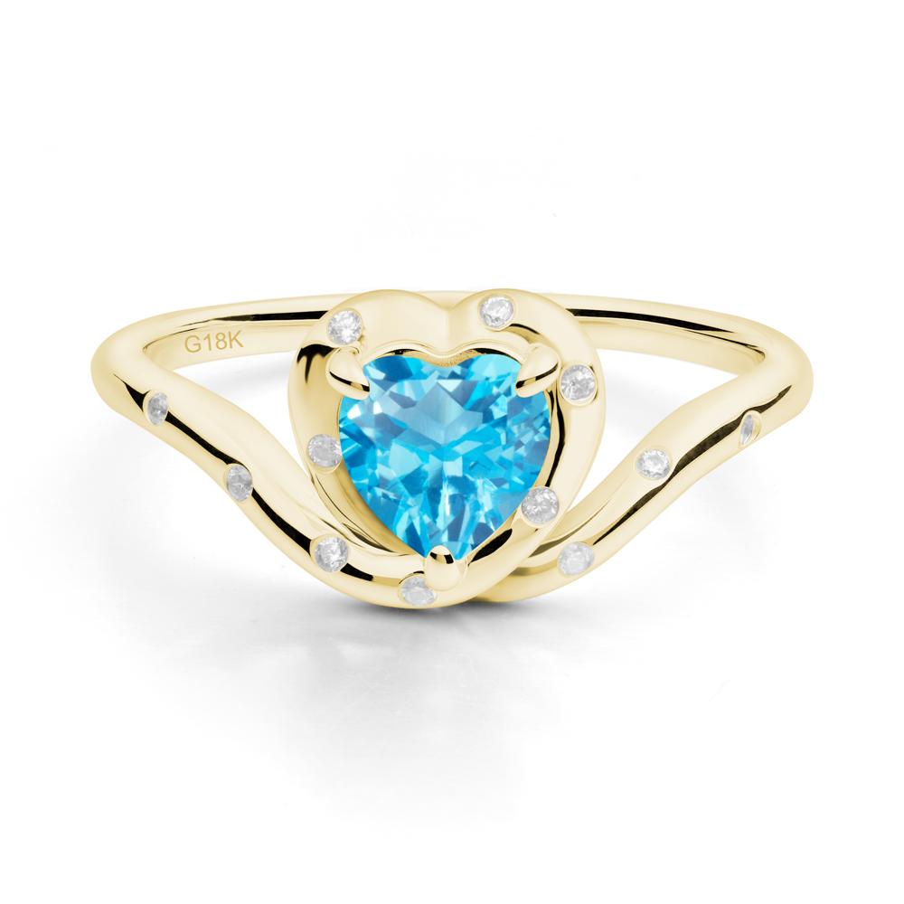 Curved Shank Heart-Shaped Swiss Blue Topaz Ring - LUO Jewelry #metal_18k yellow gold