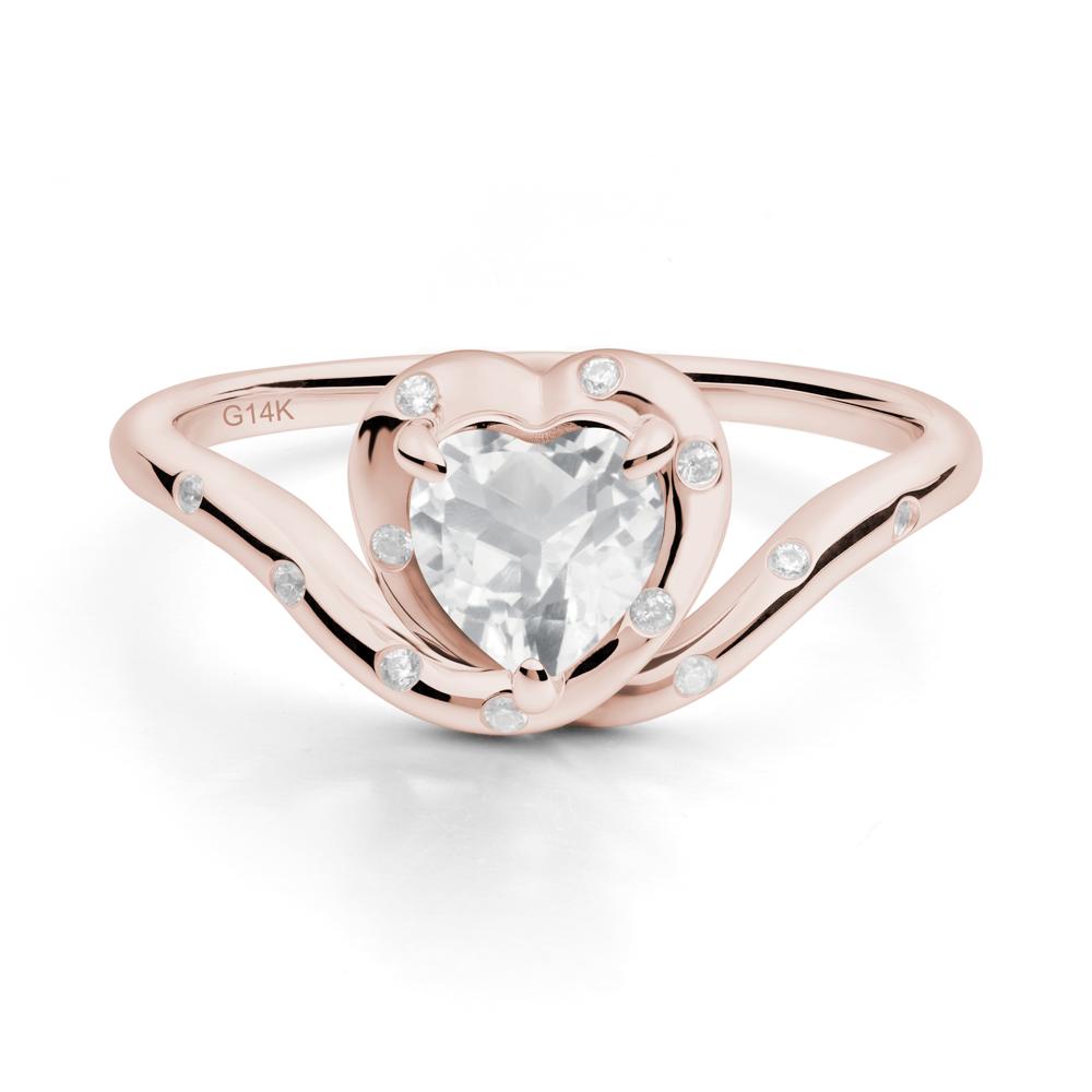 Curved Shank Heart-Shaped White Topaz Ring - LUO Jewelry #metal_14k rose gold