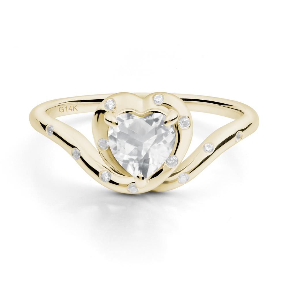 Curved Shank Heart-Shaped White Topaz Ring - LUO Jewelry #metal_14k yellow gold