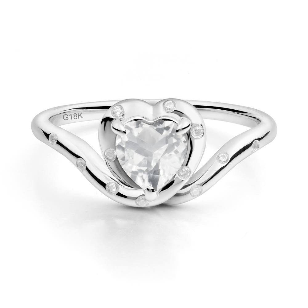Curved Shank Heart-Shaped White Topaz Ring - LUO Jewelry #metal_18k white gold