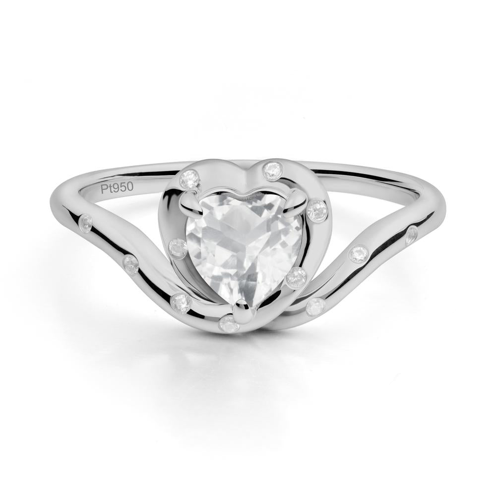 Curved Shank Heart-Shaped White Topaz Ring - LUO Jewelry #metal_platinum