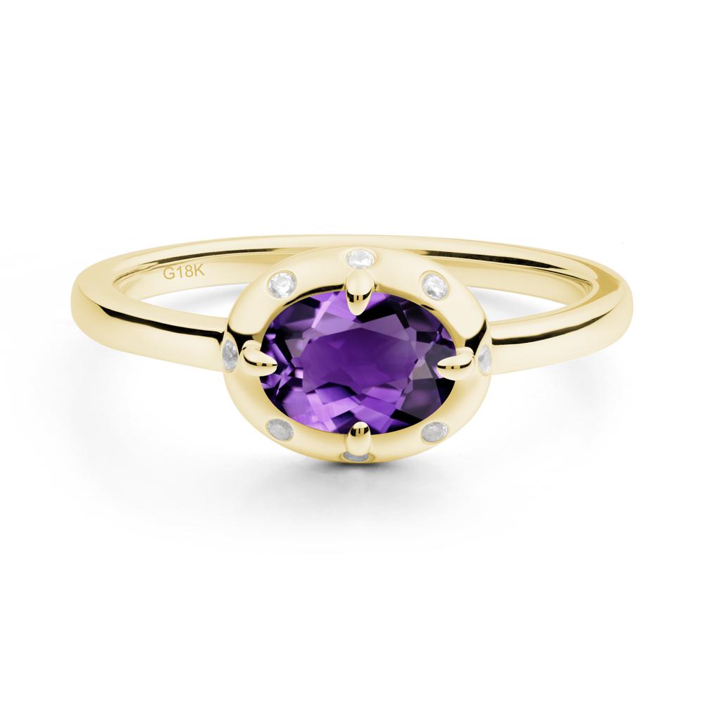 Oval Amethyst Ring with Faux-Bezel Setting - LUO Jewelry #metal_18k yellow gold