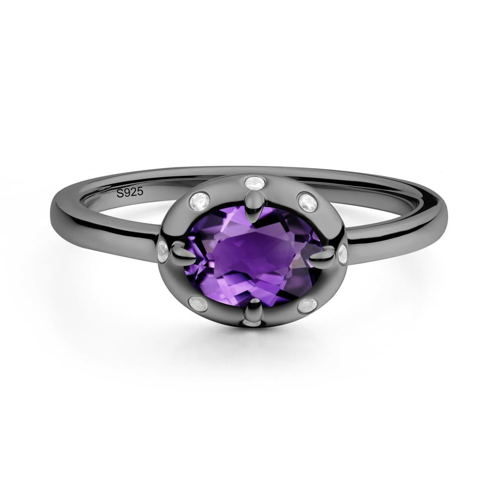Oval Amethyst Ring with Faux-Bezel Setting - LUO Jewelry #metal_black finish sterling silver