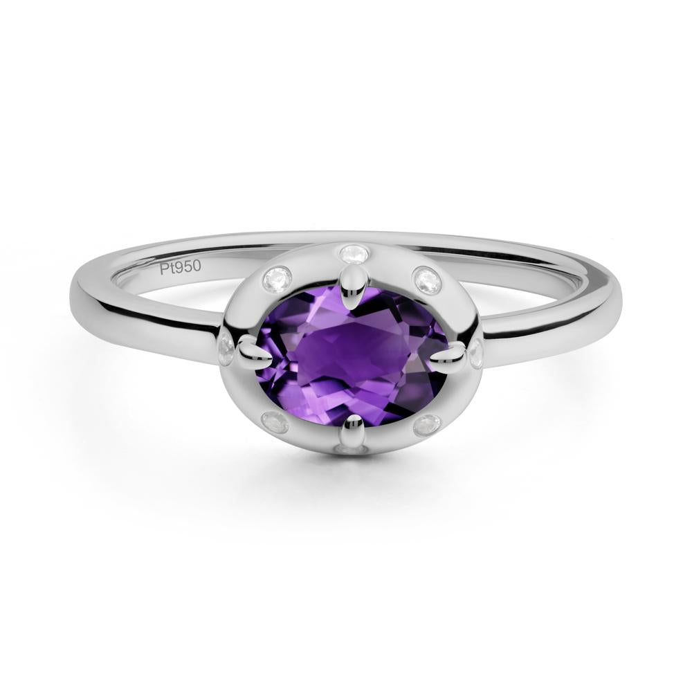 Oval Amethyst Ring with Faux-Bezel Setting - LUO Jewelry #metal_platinum