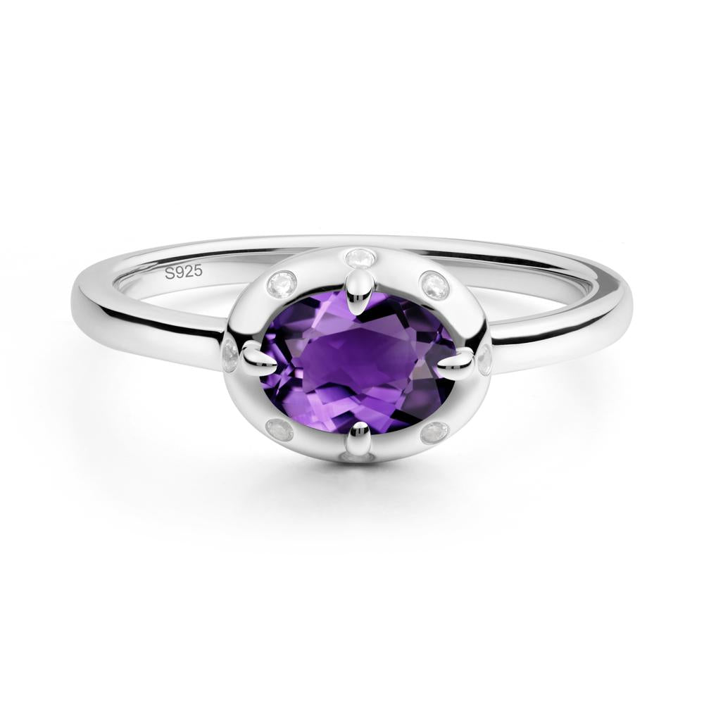 Oval Amethyst Ring with Faux-Bezel Setting - LUO Jewelry #metal_sterling silver