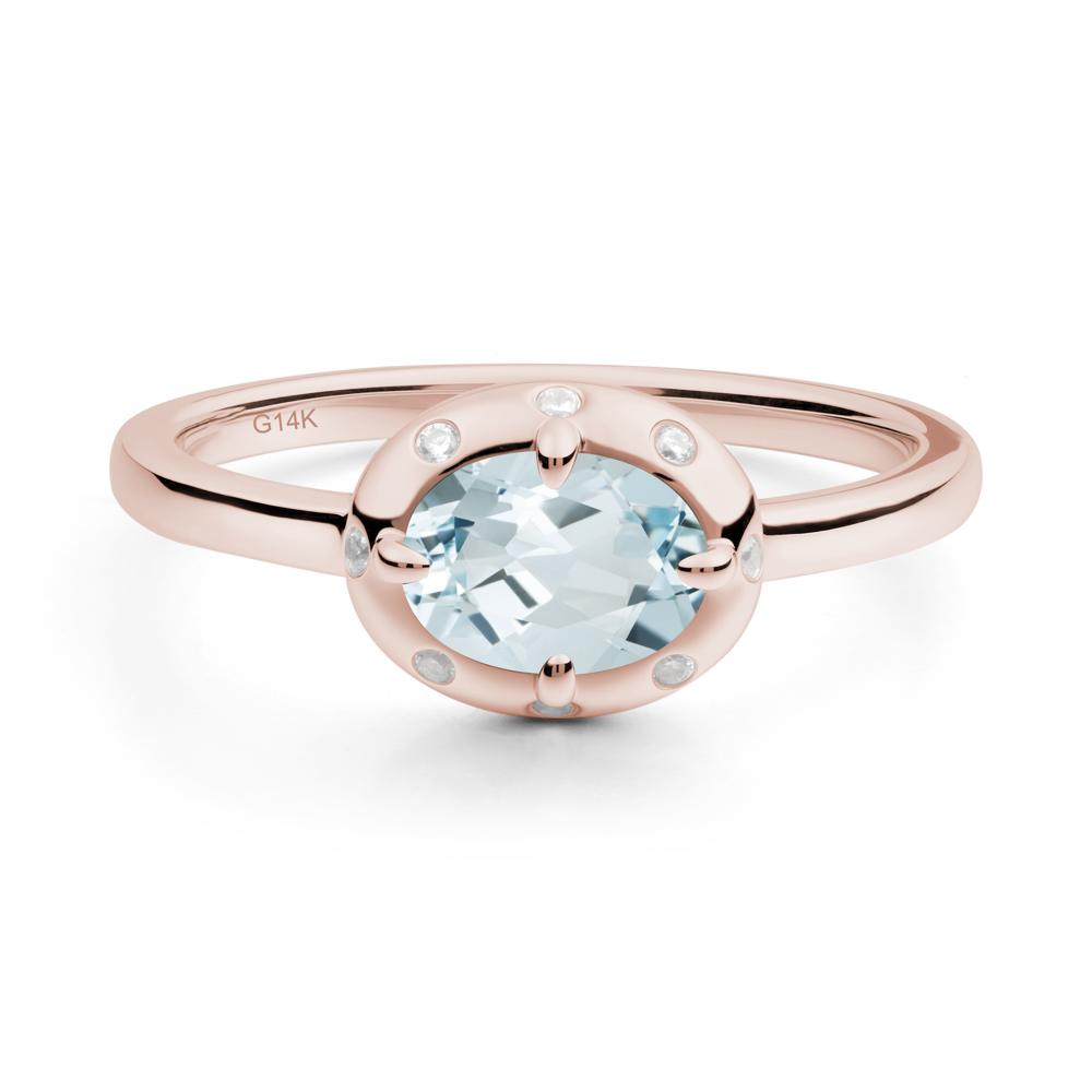 Oval Aquamarine Ring with Faux-Bezel Setting - LUO Jewelry #metal_14k rose gold
