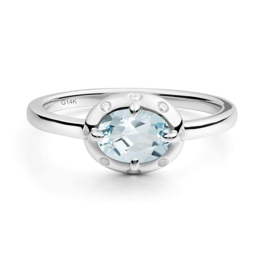 Oval Aquamarine Ring with Faux-Bezel Setting - LUO Jewelry #metal_14k white gold