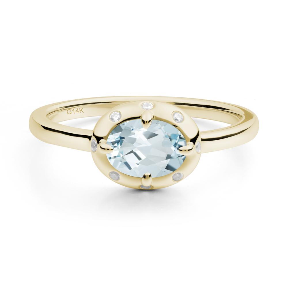 Oval Aquamarine Ring with Faux-Bezel Setting - LUO Jewelry #metal_14k yellow gold