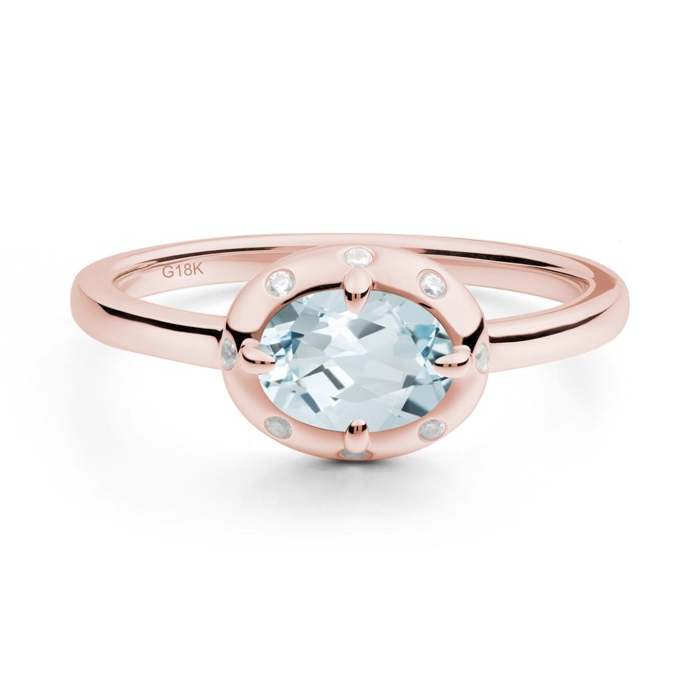 Oval Aquamarine Ring with Faux-Bezel Setting - LUO Jewelry #metal_18k rose gold