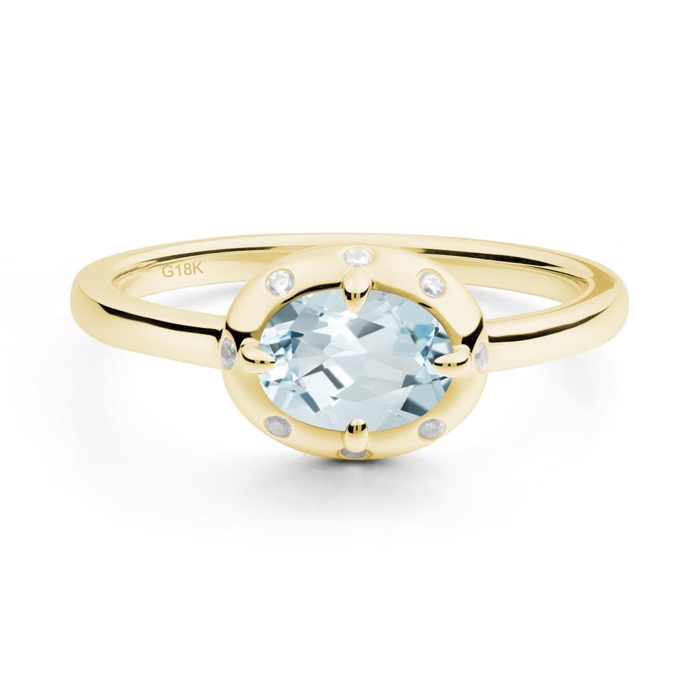 Oval Aquamarine Ring with Faux-Bezel Setting - LUO Jewelry #metal_18k yellow gold