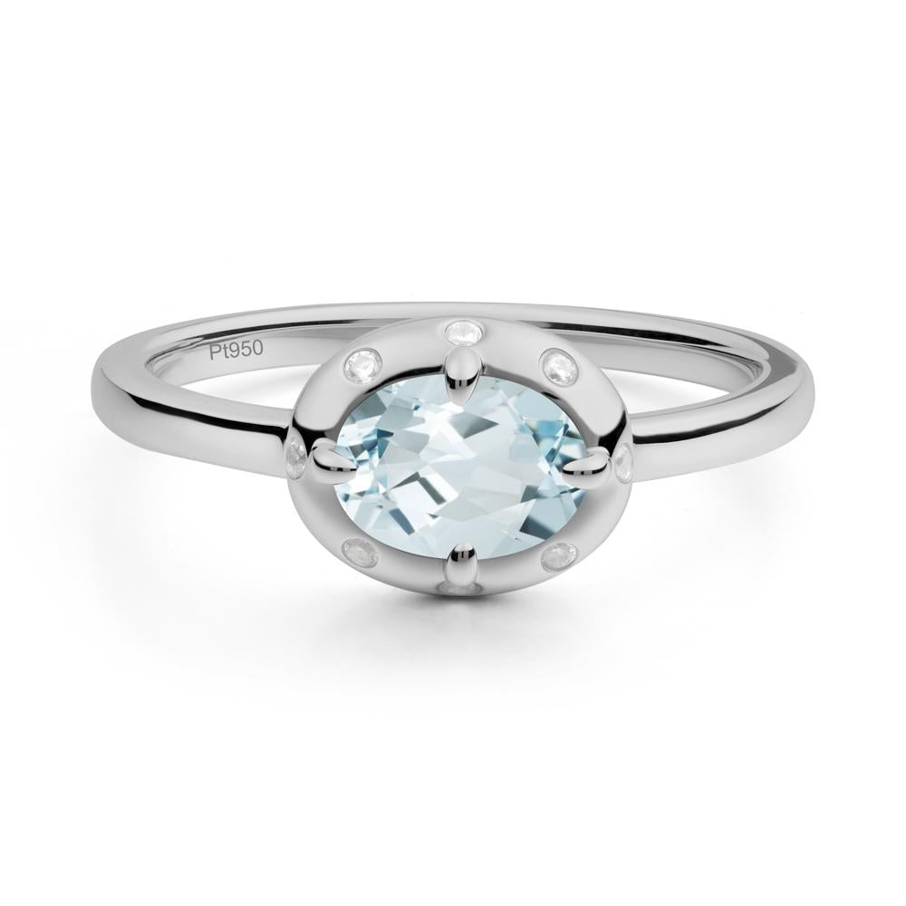 Oval Aquamarine Ring with Faux-Bezel Setting - LUO Jewelry #metal_platinum
