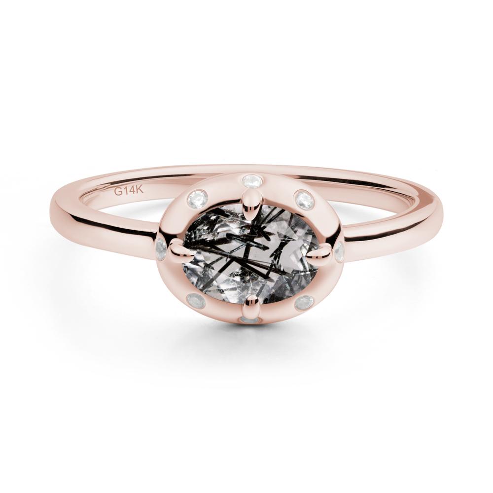 East-West Oval Black Rutilated Quartz Ring - LUO Jewelry #metal_14k rose gold