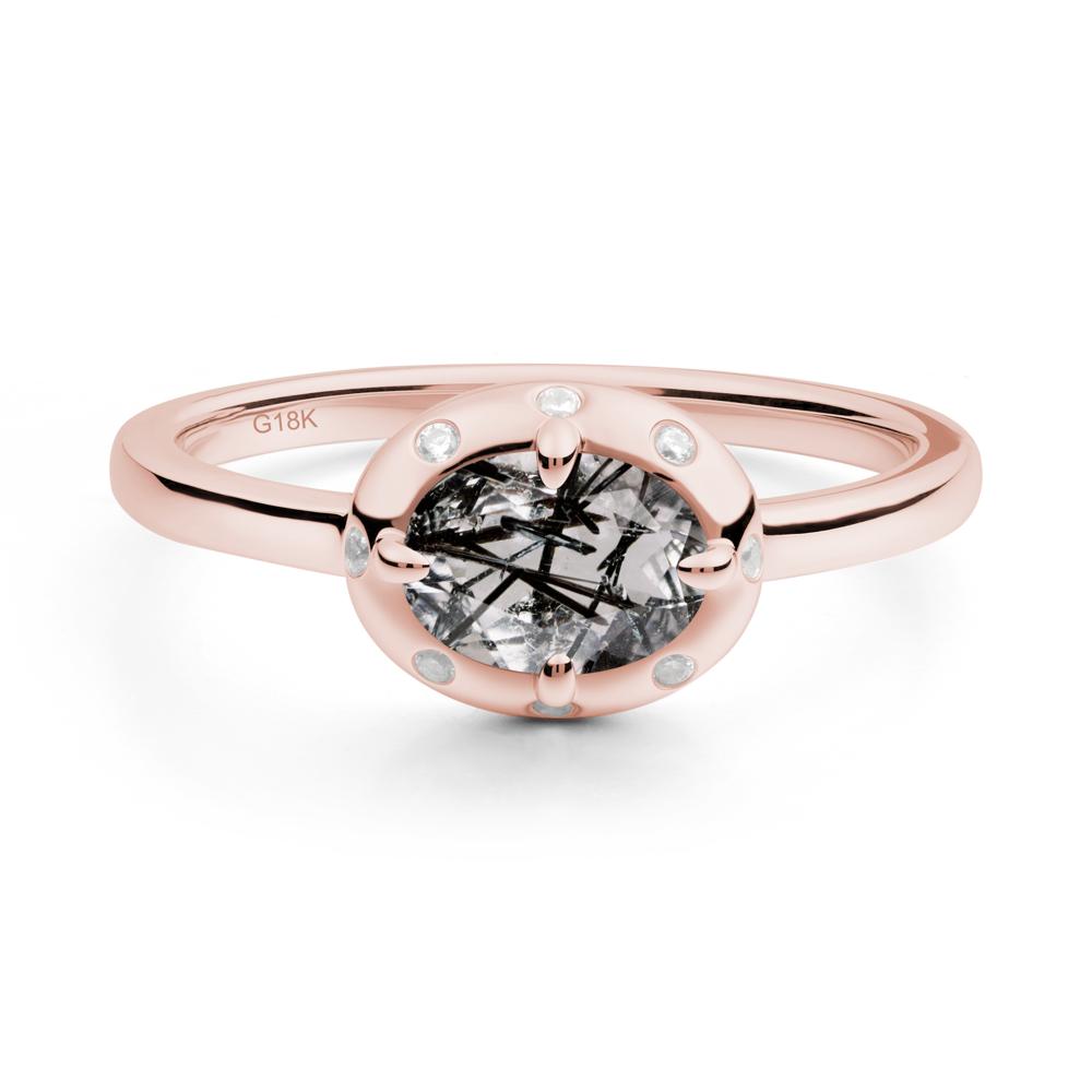 East-West Oval Black Rutilated Quartz Ring - LUO Jewelry #metal_18k rose gold
