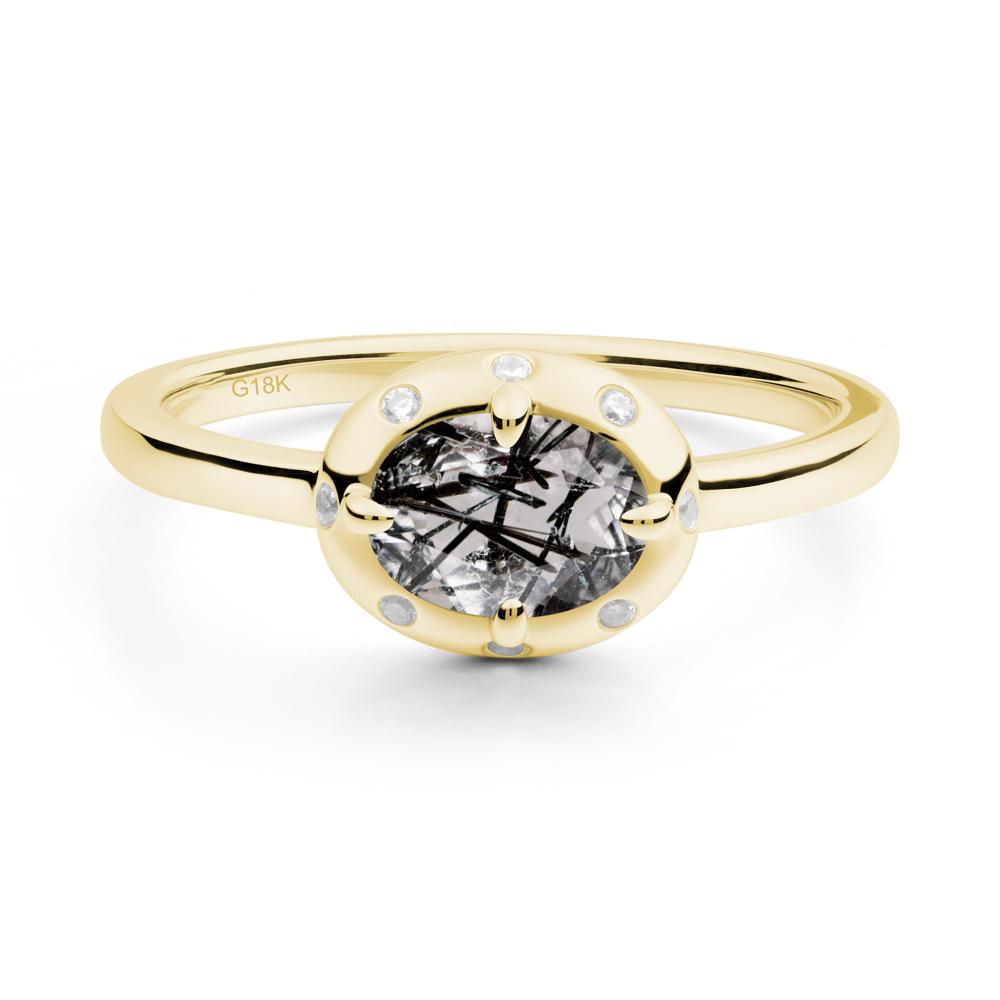 East-West Oval Black Rutilated Quartz Ring - LUO Jewelry #metal_18k yellow gold