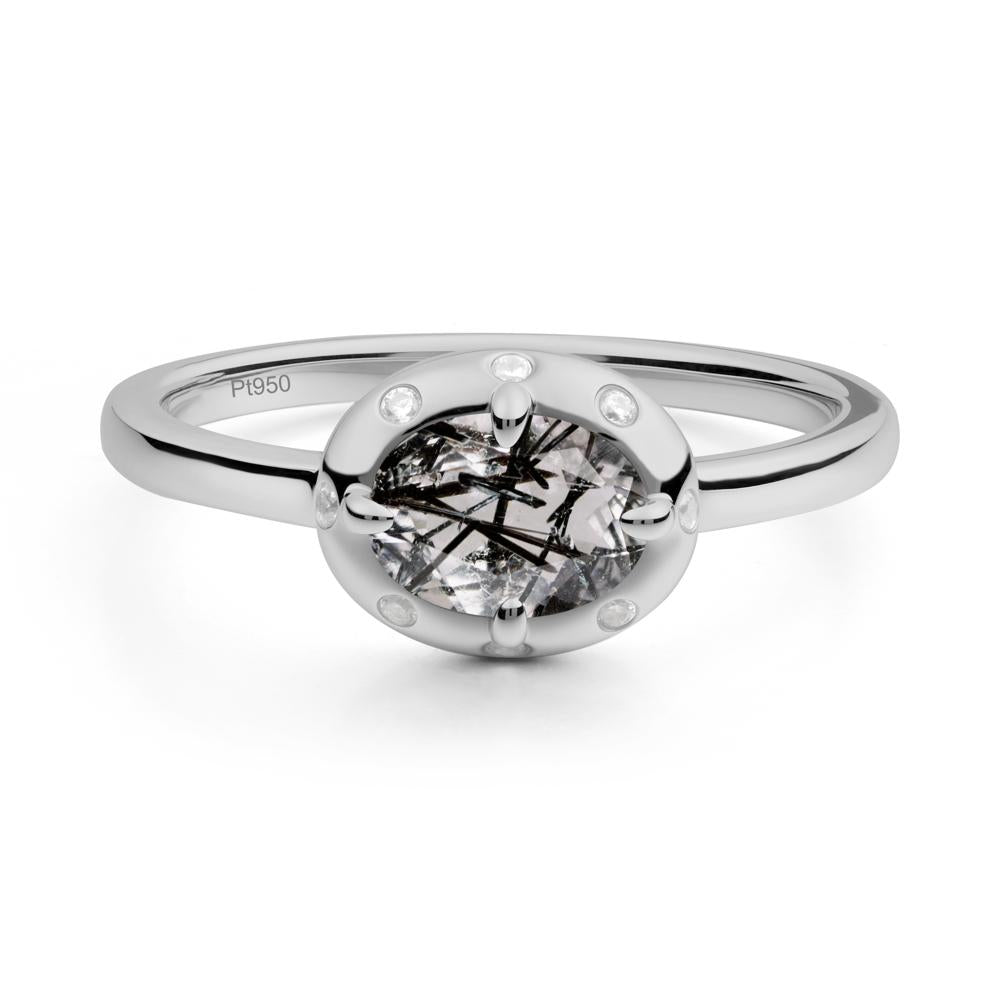 East-West Oval Black Rutilated Quartz Ring - LUO Jewelry #metal_platinum