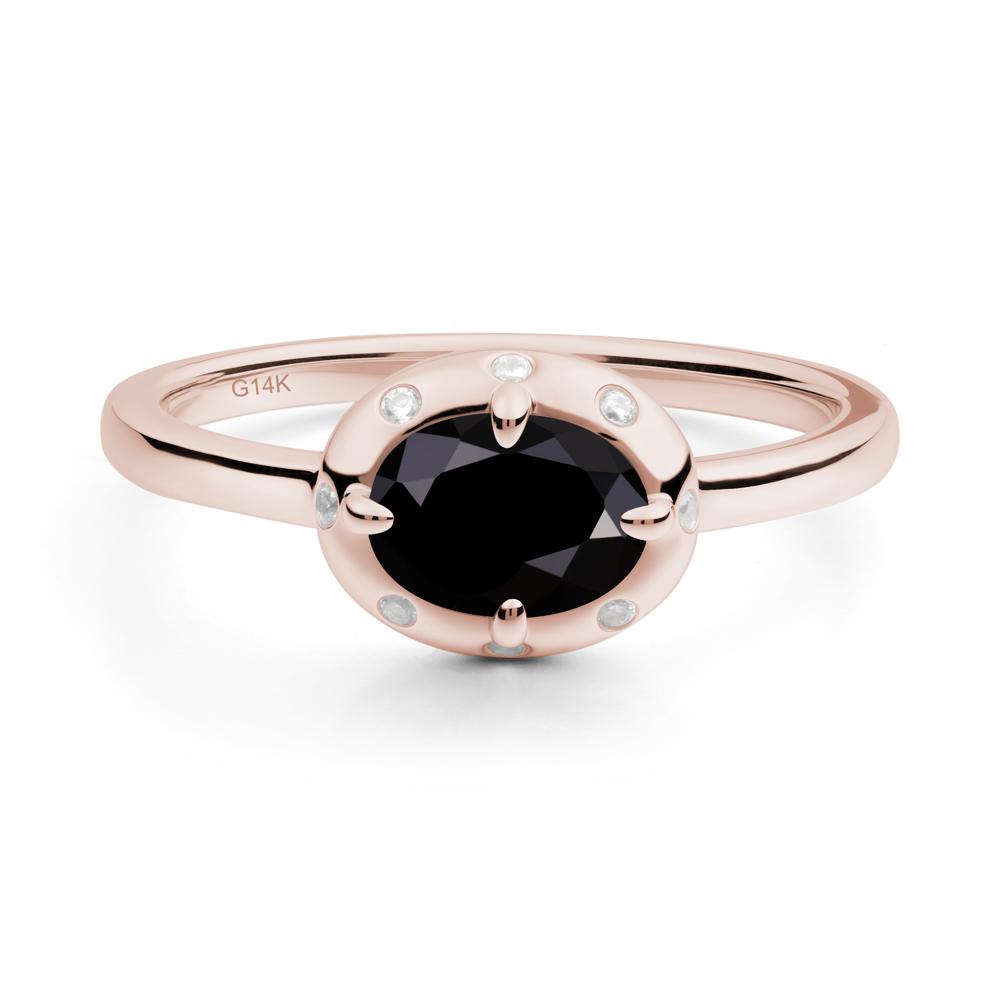 East-West Oval Black Spinel Ring - LUO Jewelry #metal_14k rose gold