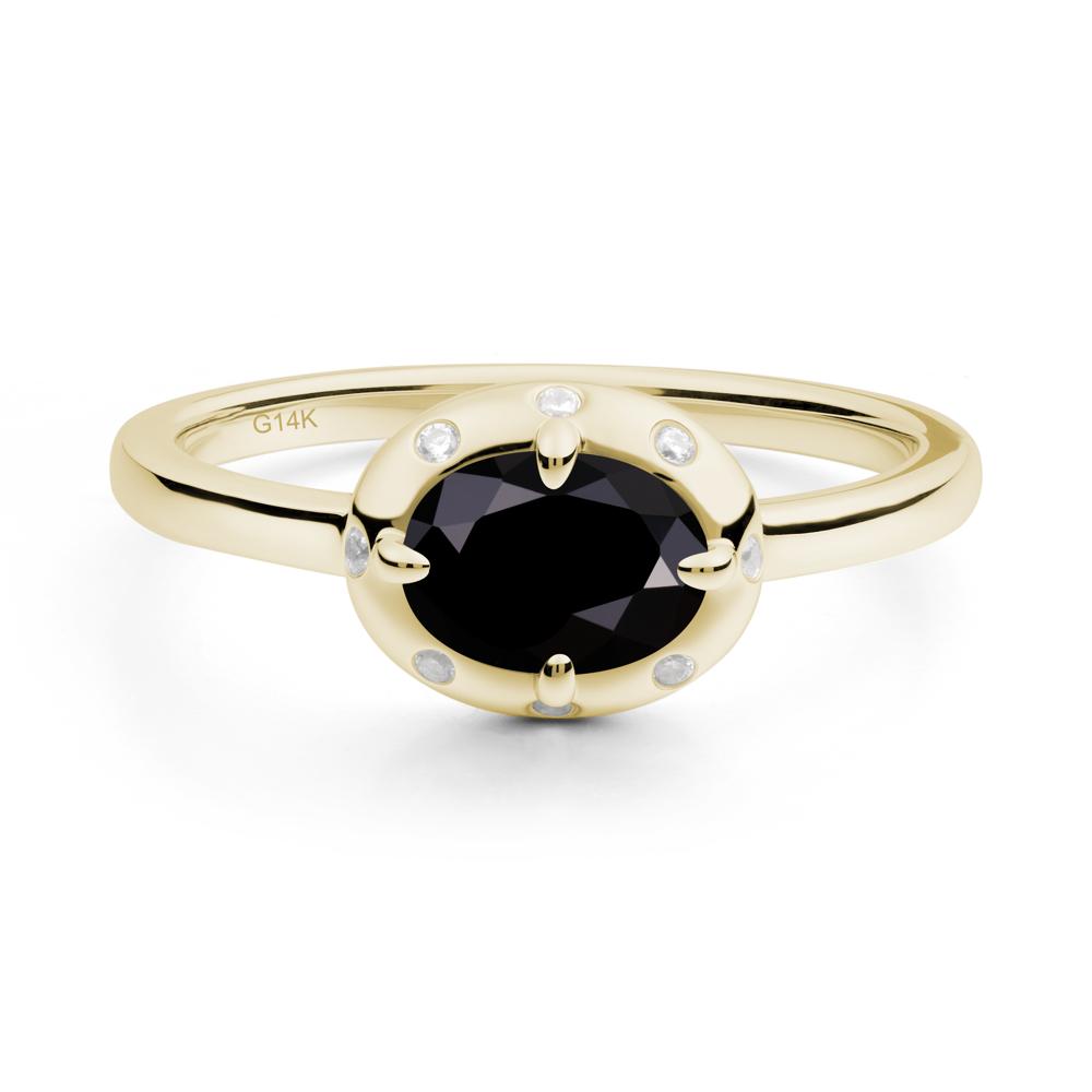 East-West Oval Black Spinel Ring - LUO Jewelry #metal_14k yellow gold