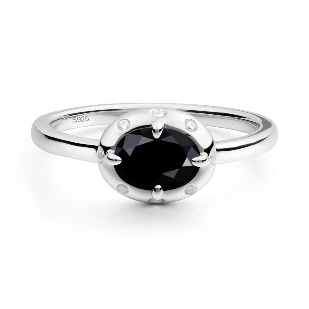 East-West Oval Black Spinel Ring - LUO Jewelry #metal_sterling silver