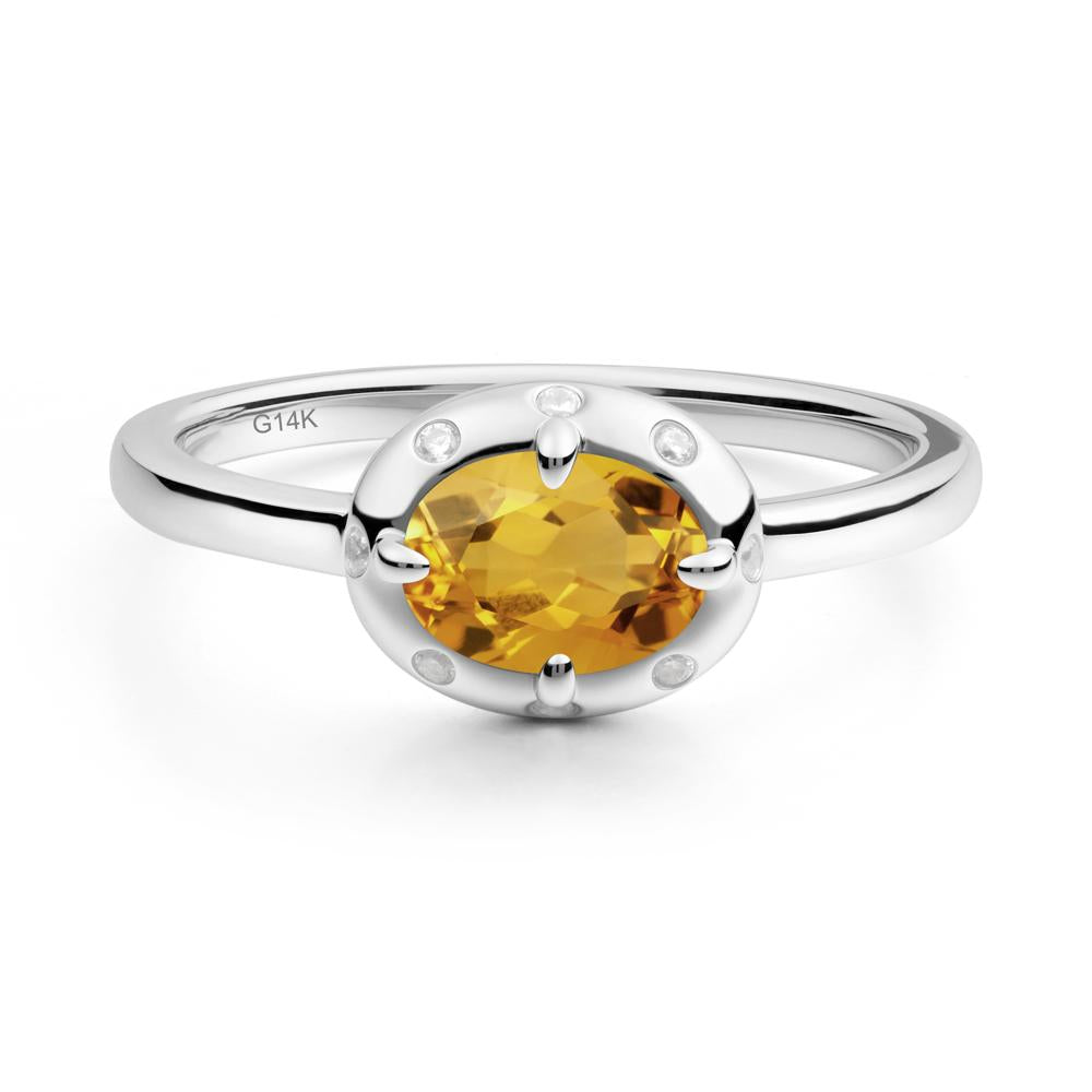 Oval Citrine Ring with Faux-Bezel Setting - LUO Jewelry #metal_14k white gold