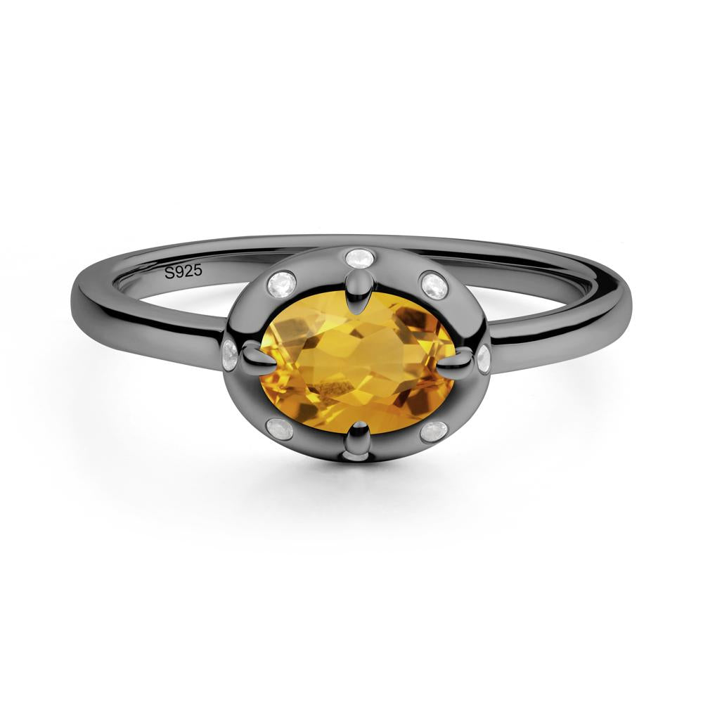 Oval Citrine Ring with Faux-Bezel Setting - LUO Jewelry #metal_black finish sterling silver