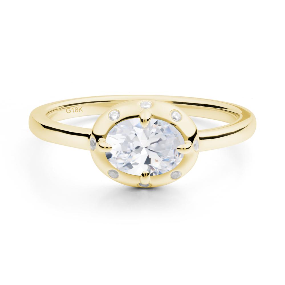 East-West Oval Cubic Zirconia Ring - LUO Jewelry #metal_18k yellow gold