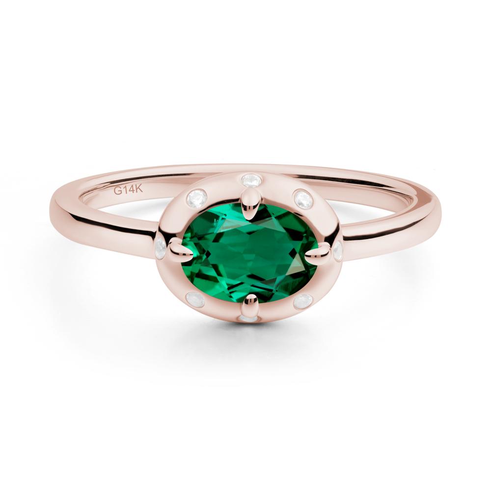 Oval Emerald Ring with Faux-Bezel Setting - LUO Jewelry #metal_14k rose gold