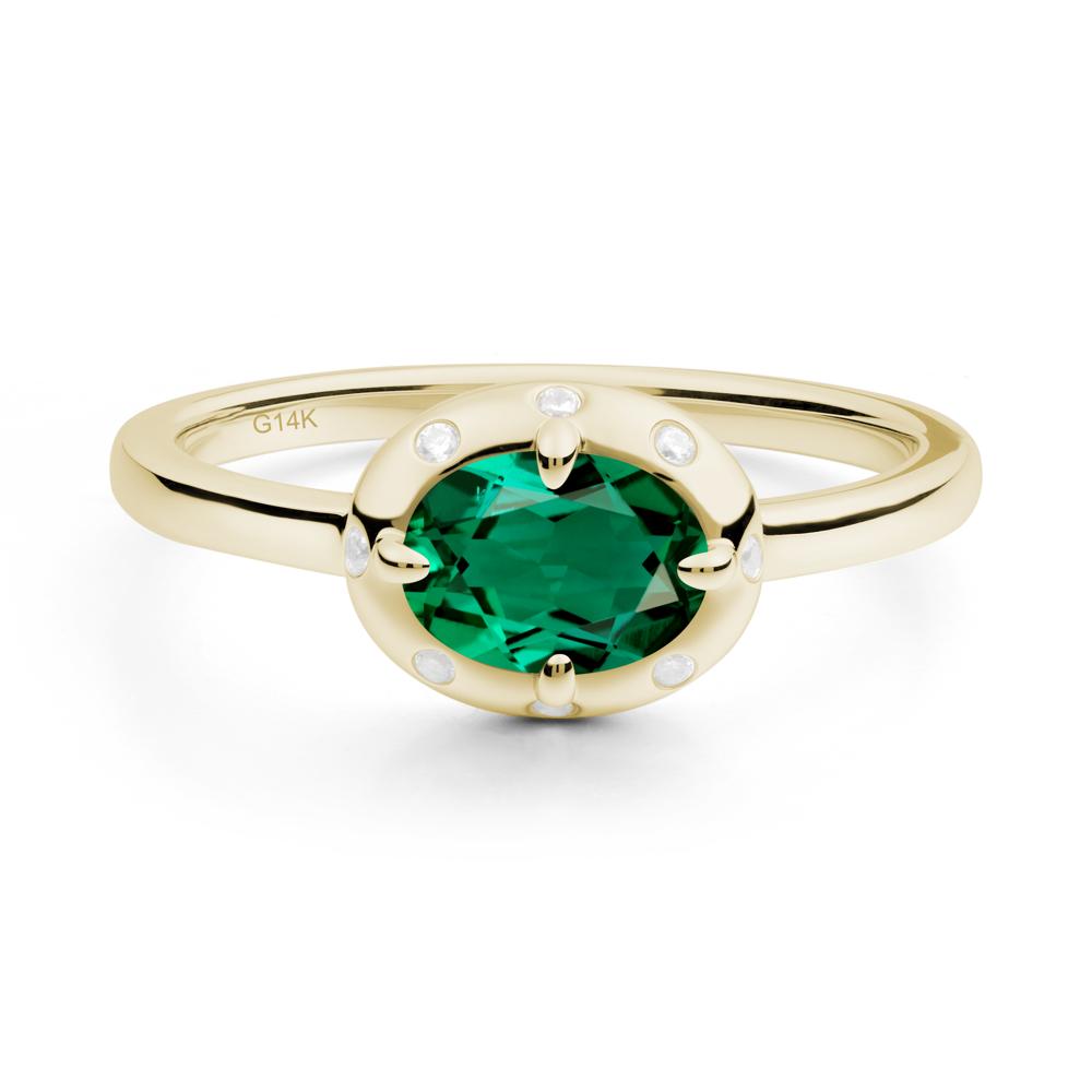 Oval Emerald Ring with Faux-Bezel Setting - LUO Jewelry #metal_14k yellow gold