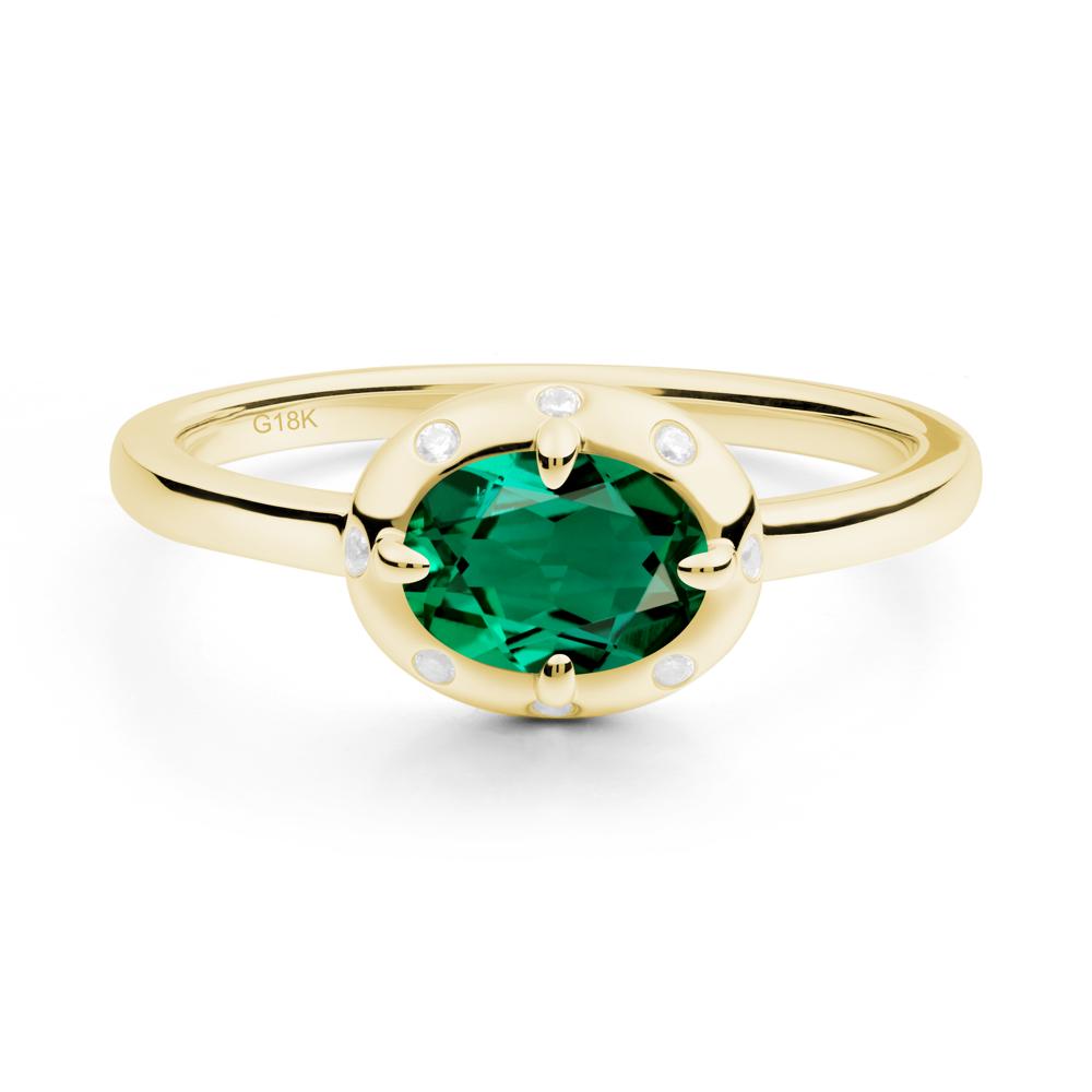 Oval Emerald Ring with Faux-Bezel Setting - LUO Jewelry #metal_18k yellow gold