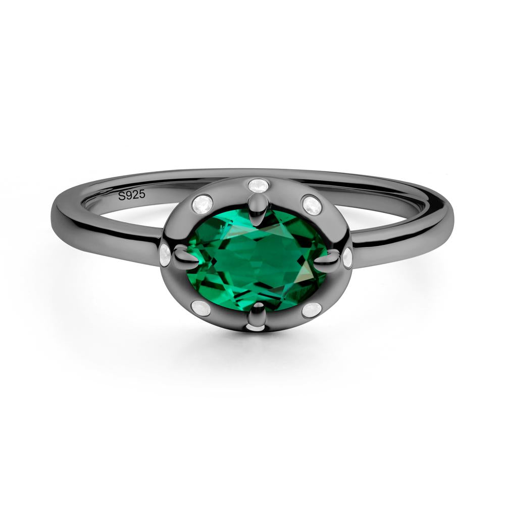 Oval Emerald Ring with Faux-Bezel Setting - LUO Jewelry #metal_black finish sterling silver