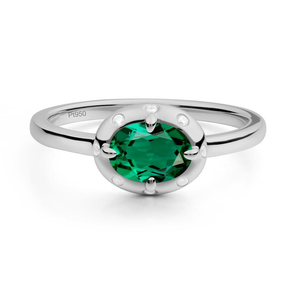 Oval Emerald Ring with Faux-Bezel Setting - LUO Jewelry #metal_platinum