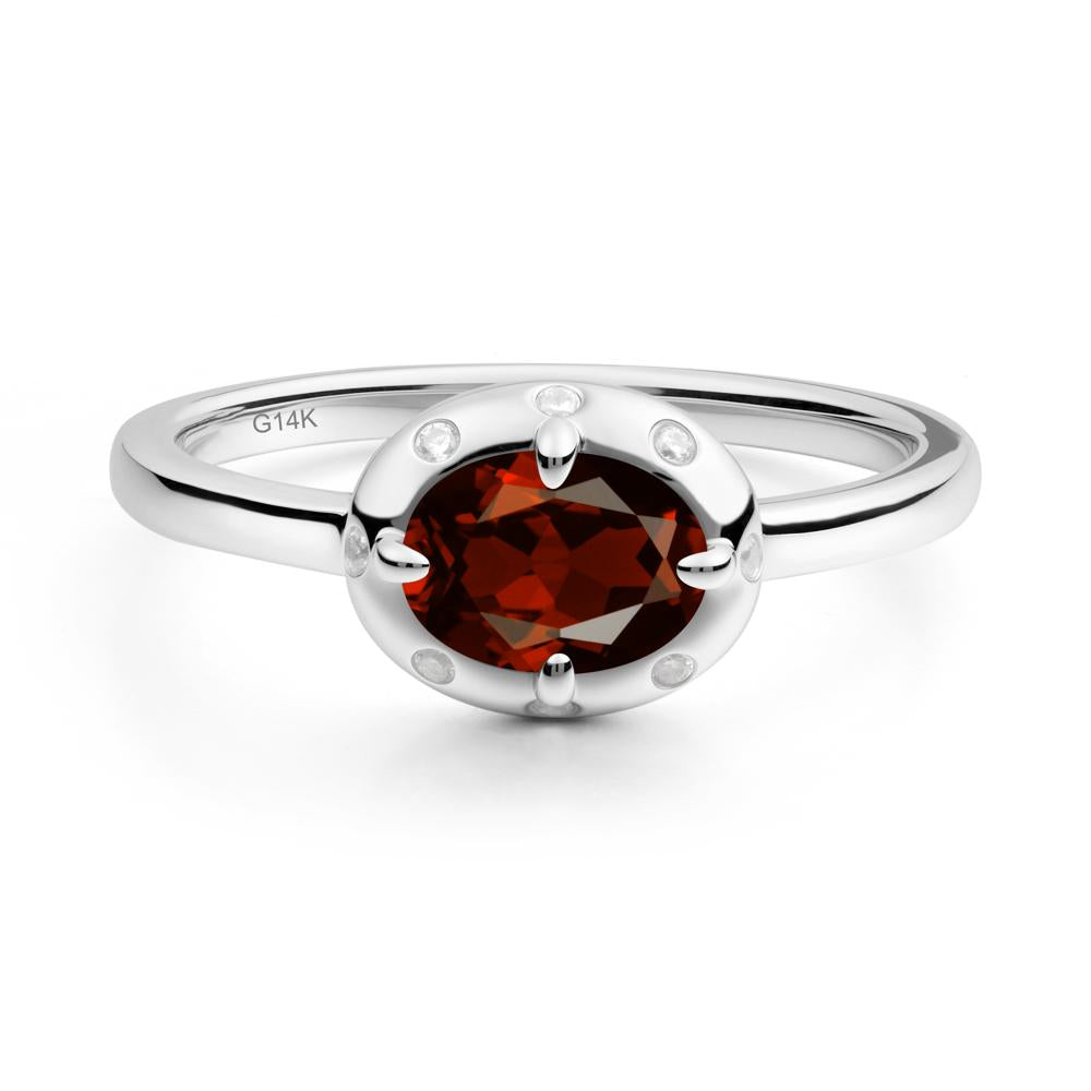 East-West Oval Garnet Ring - LUO Jewelry #metal_14k white gold