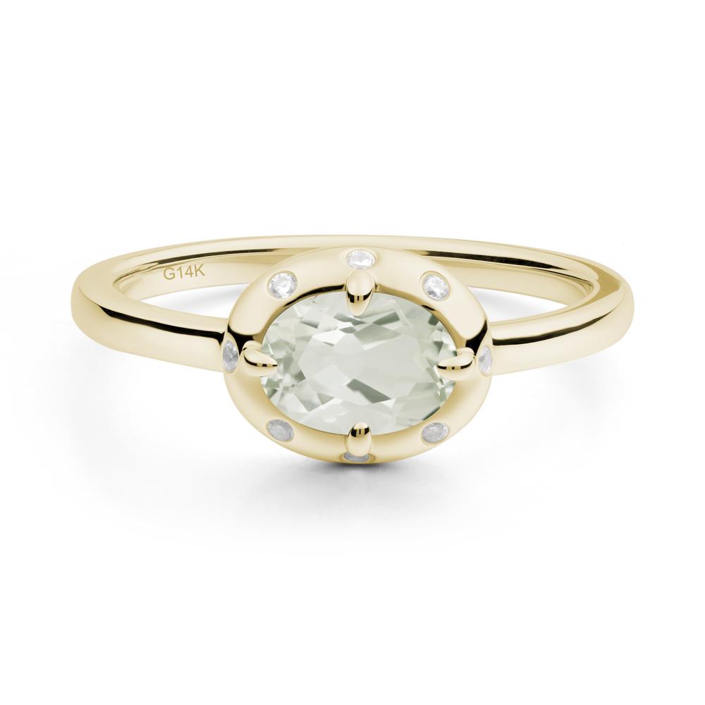 Oval Green Amethyst Ring with Faux-Bezel Setting - LUO Jewelry #metal_14k yellow gold