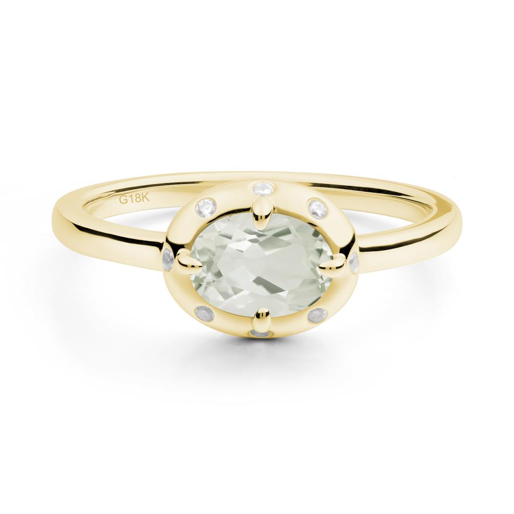 Oval Green Amethyst Ring with Faux-Bezel Setting - LUO Jewelry #metal_18k yellow gold