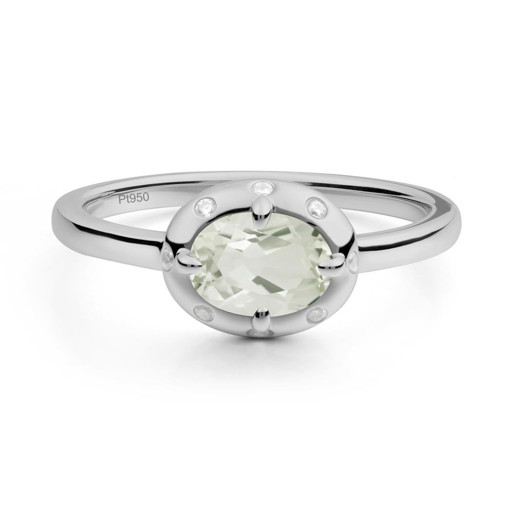 Oval Green Amethyst Ring with Faux-Bezel Setting - LUO Jewelry #metal_platinum
