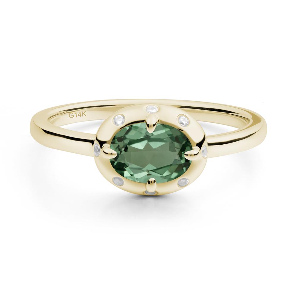 Oval Green Sapphire Ring with Faux-Bezel Setting - LUO Jewelry #metal_14k yellow gold